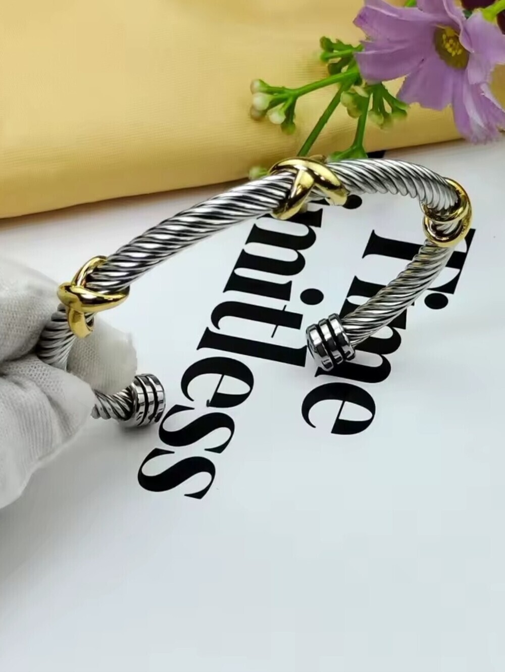 Two-Tone Gold & Silver Twist Cable Bracelet - Picture 5 of 5